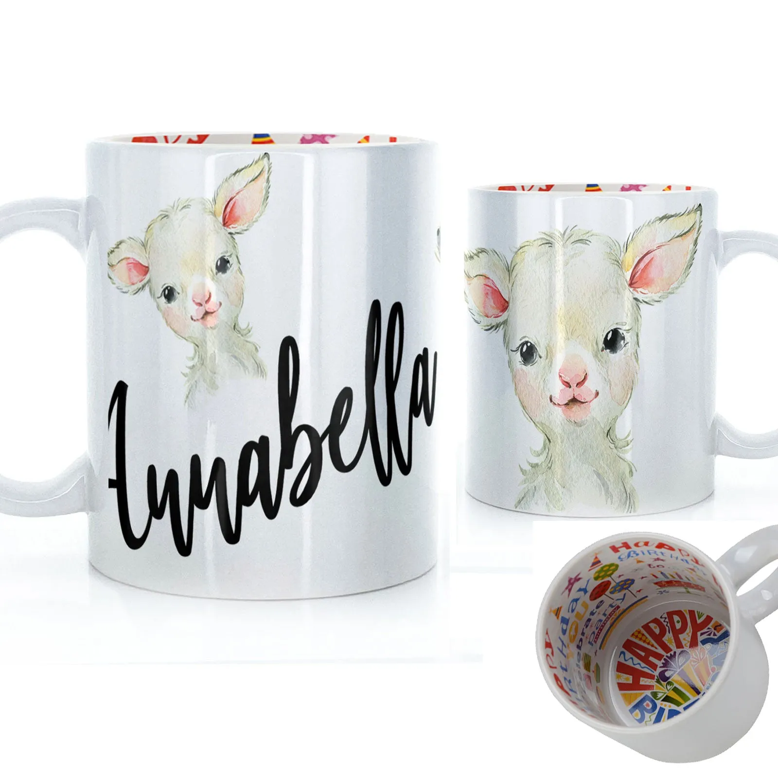 Personalised Mug with Stylish Text and Cute Lamb