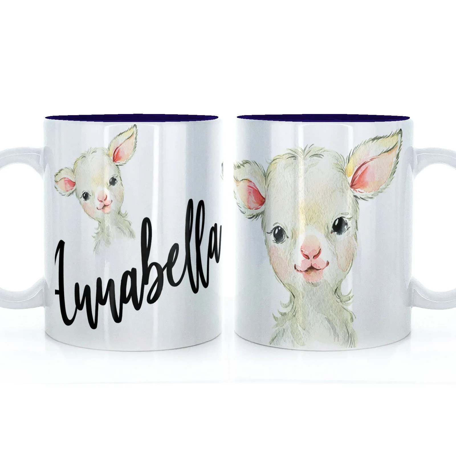 Personalised Mug with Stylish Text and Cute Lamb