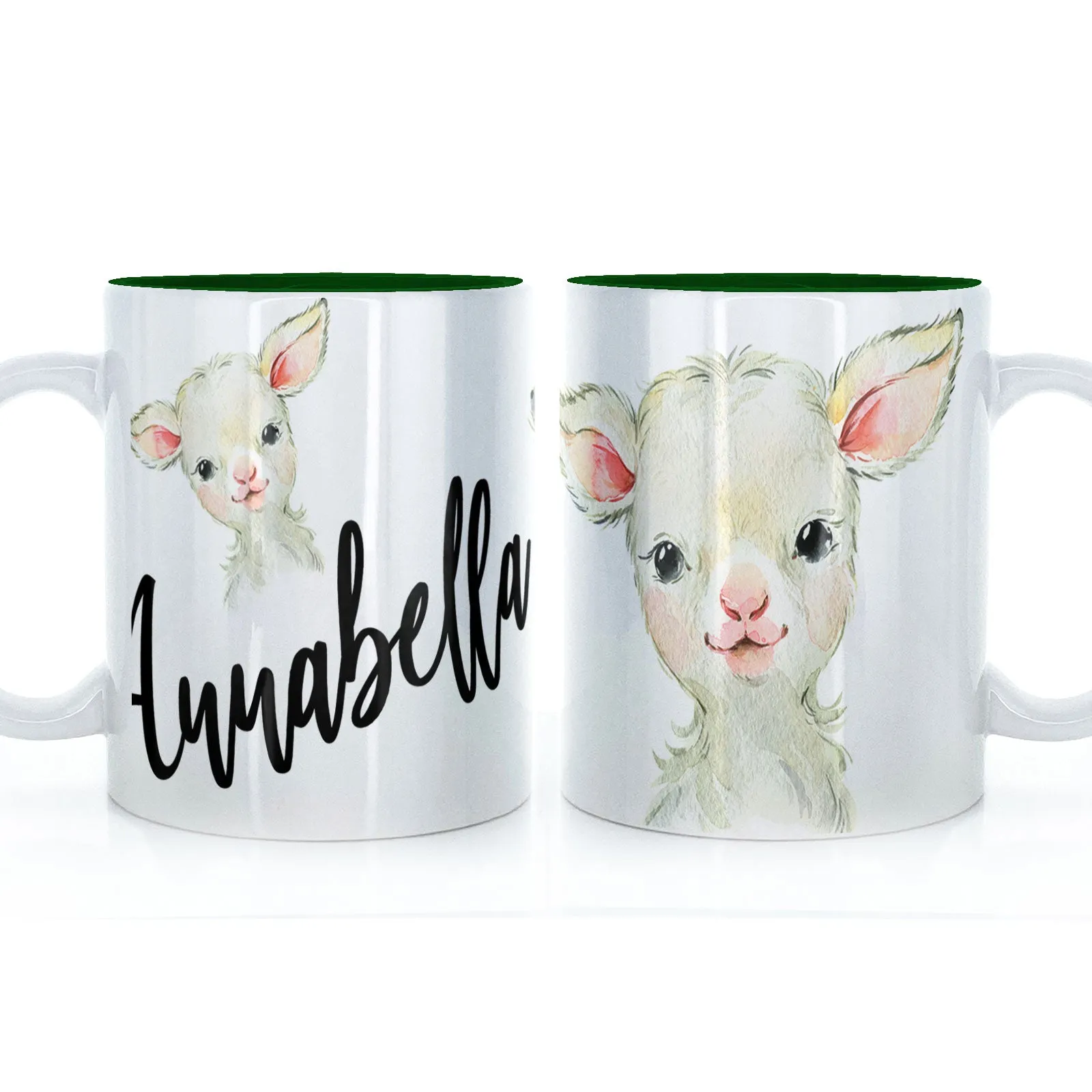 Personalised Mug with Stylish Text and Cute Lamb