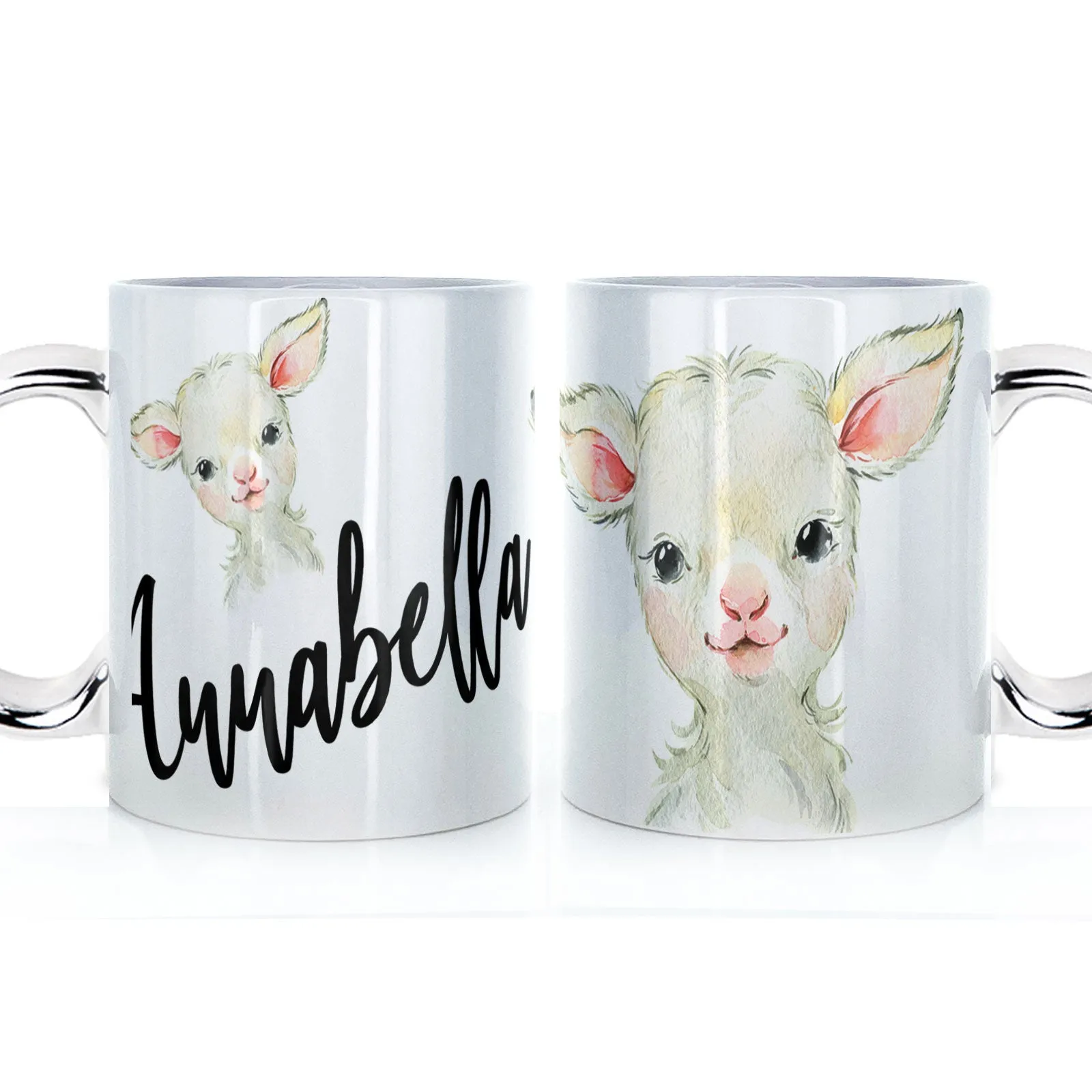 Personalised Mug with Stylish Text and Cute Lamb