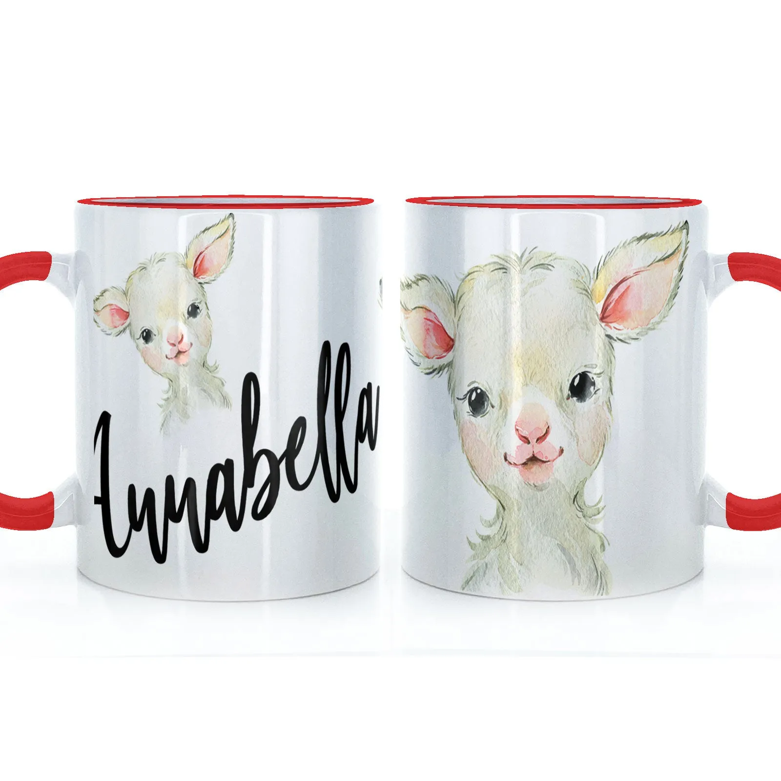 Personalised Mug with Stylish Text and Cute Lamb