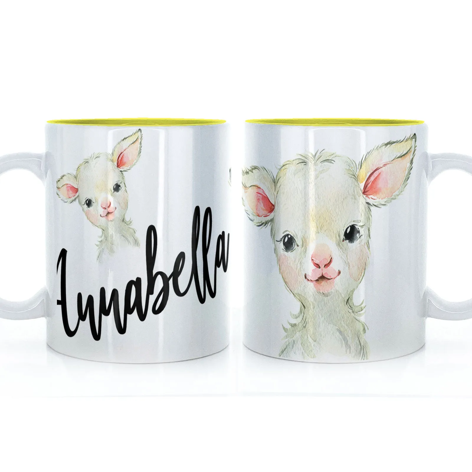 Personalised Mug with Stylish Text and Cute Lamb