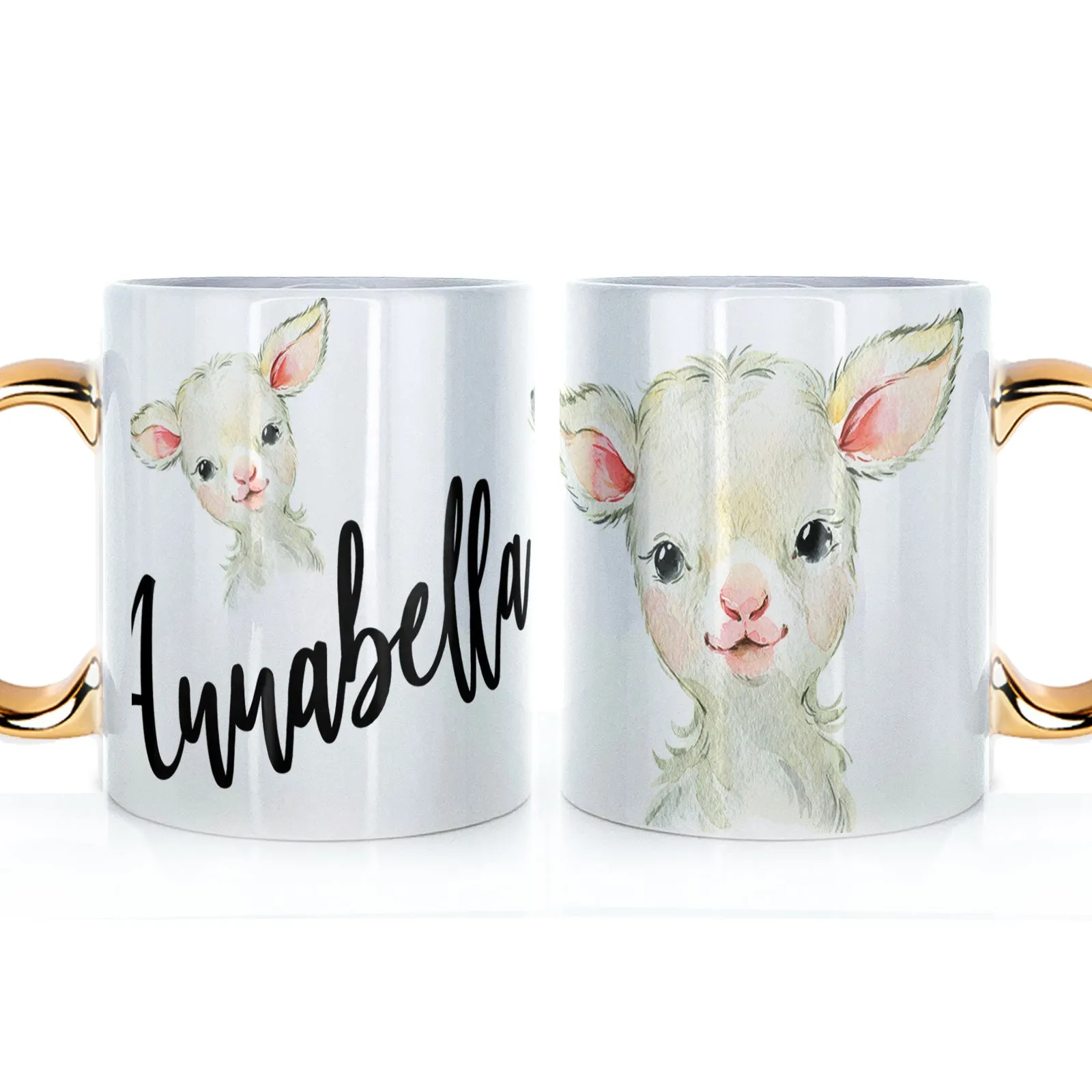 Personalised Mug with Stylish Text and Cute Lamb