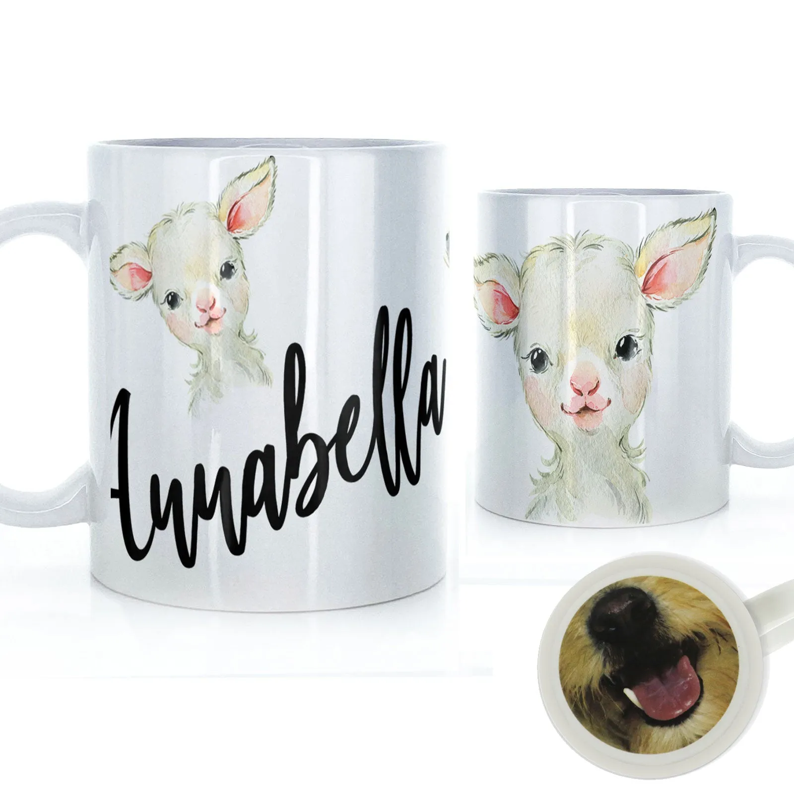 Personalised Mug with Stylish Text and Cute Lamb