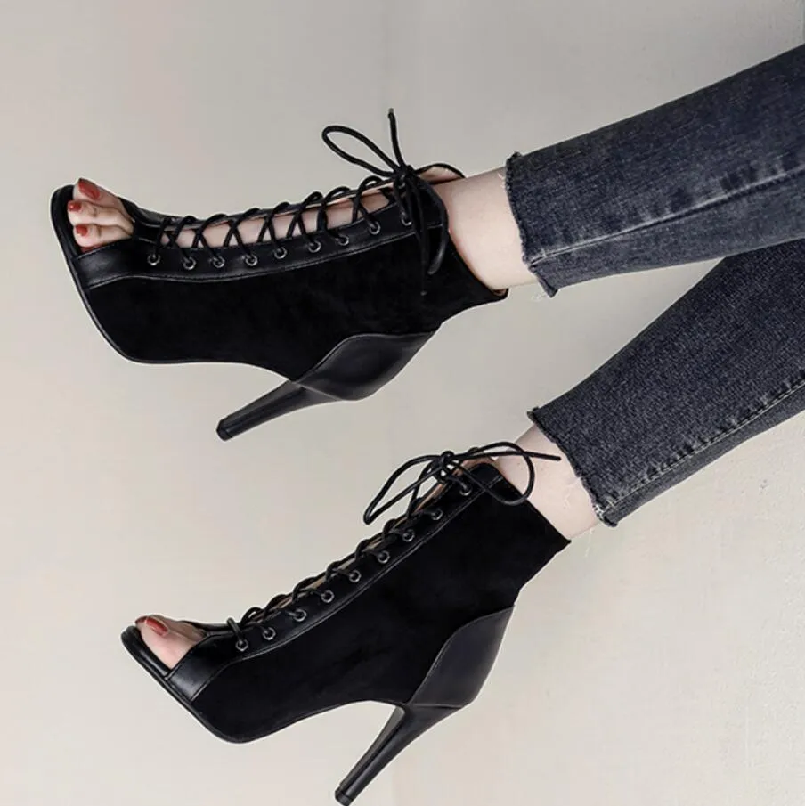 Petite Heeled Peep Boots For Women AP103