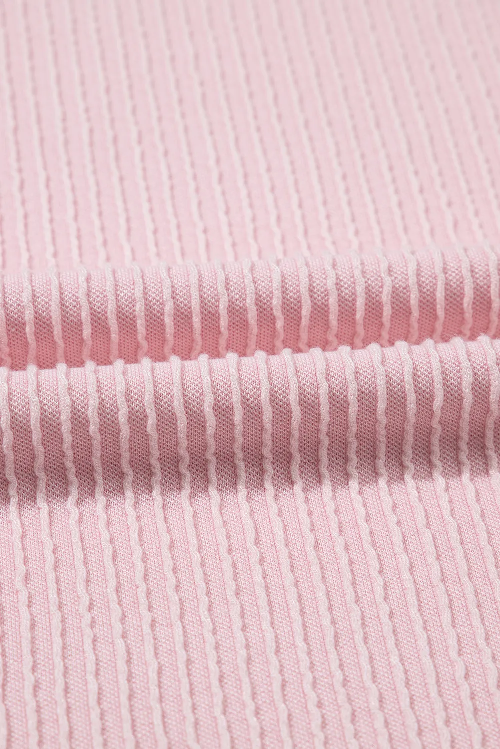Pink Color Block Corded Knit Crew Neck Tee