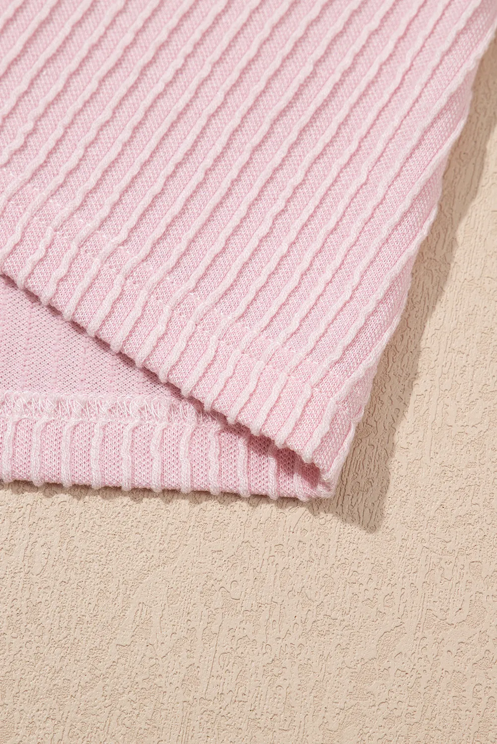 Pink Color Block Corded Knit Crew Neck Tee