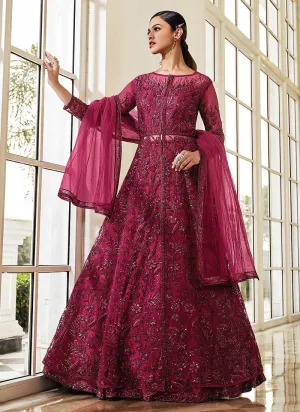 Pink Floral Embroidered Stylish Lehenga/ Pant Style Anarkali