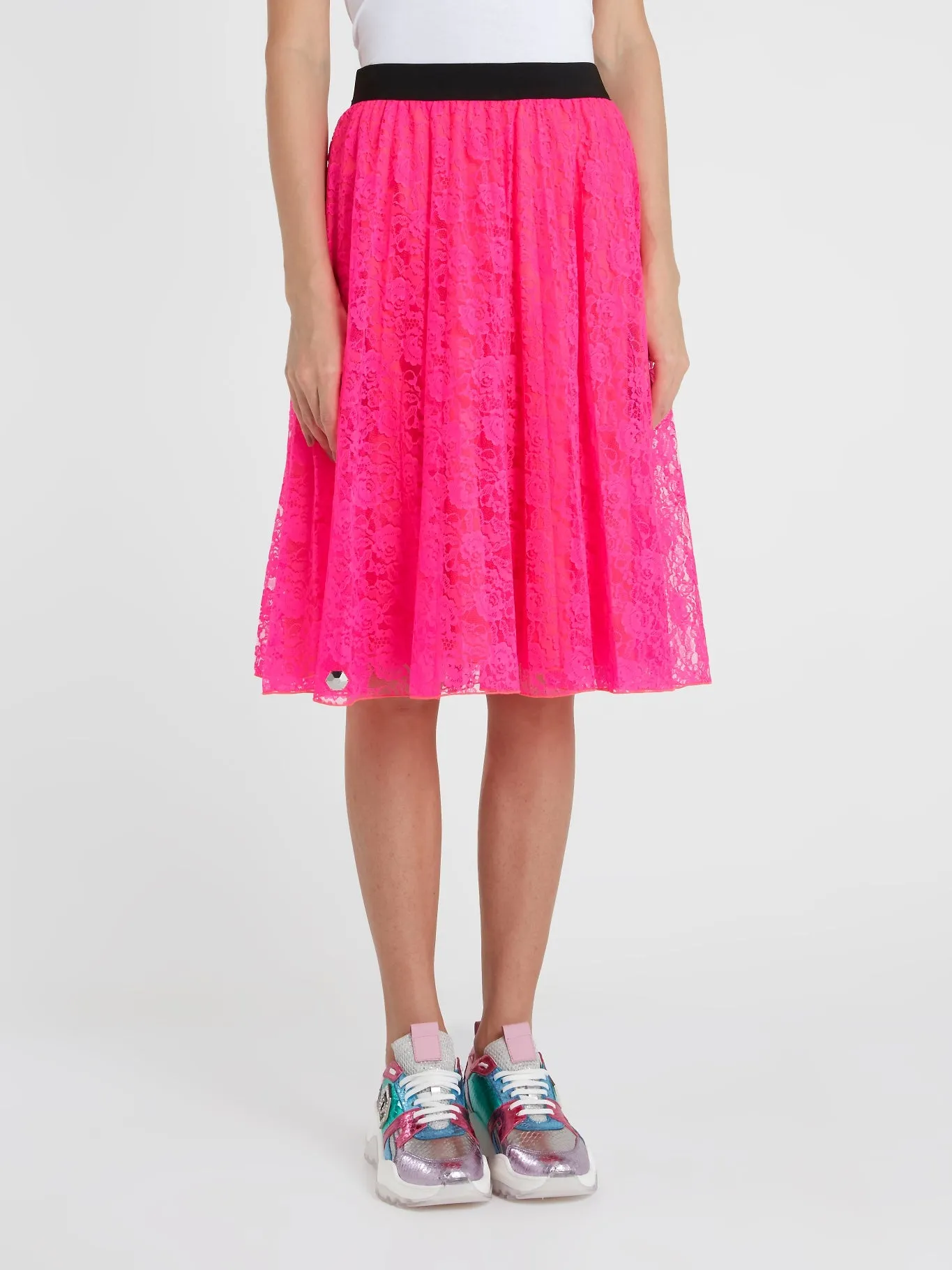 Pink Lace Midi Skirt