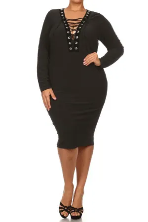 Plus Size Lace Up Seduction Neckline Dress