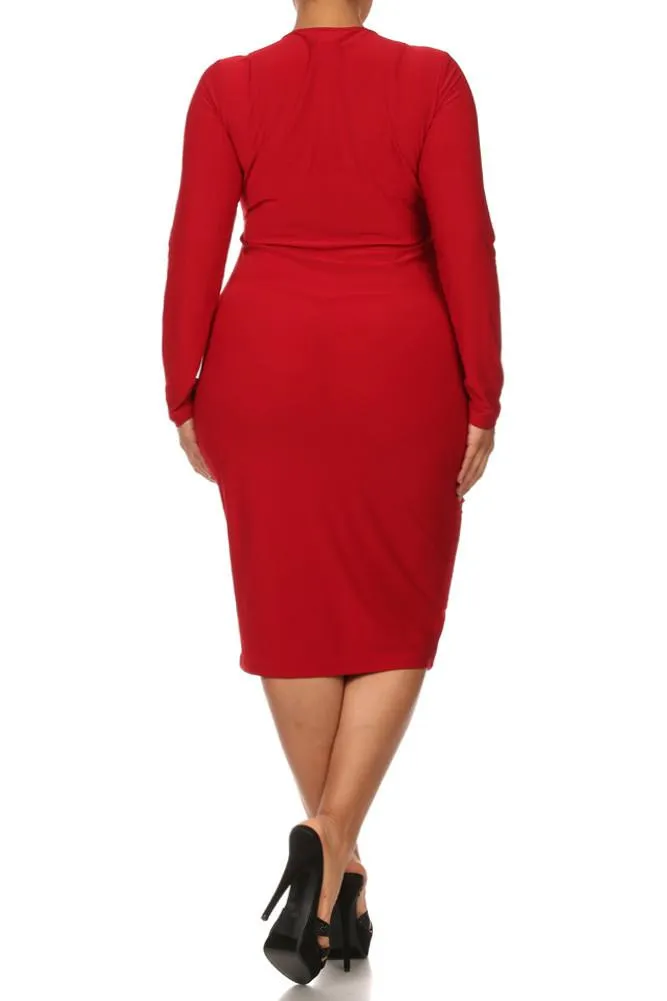 Plus Size Lace Up Seduction Neckline Dress