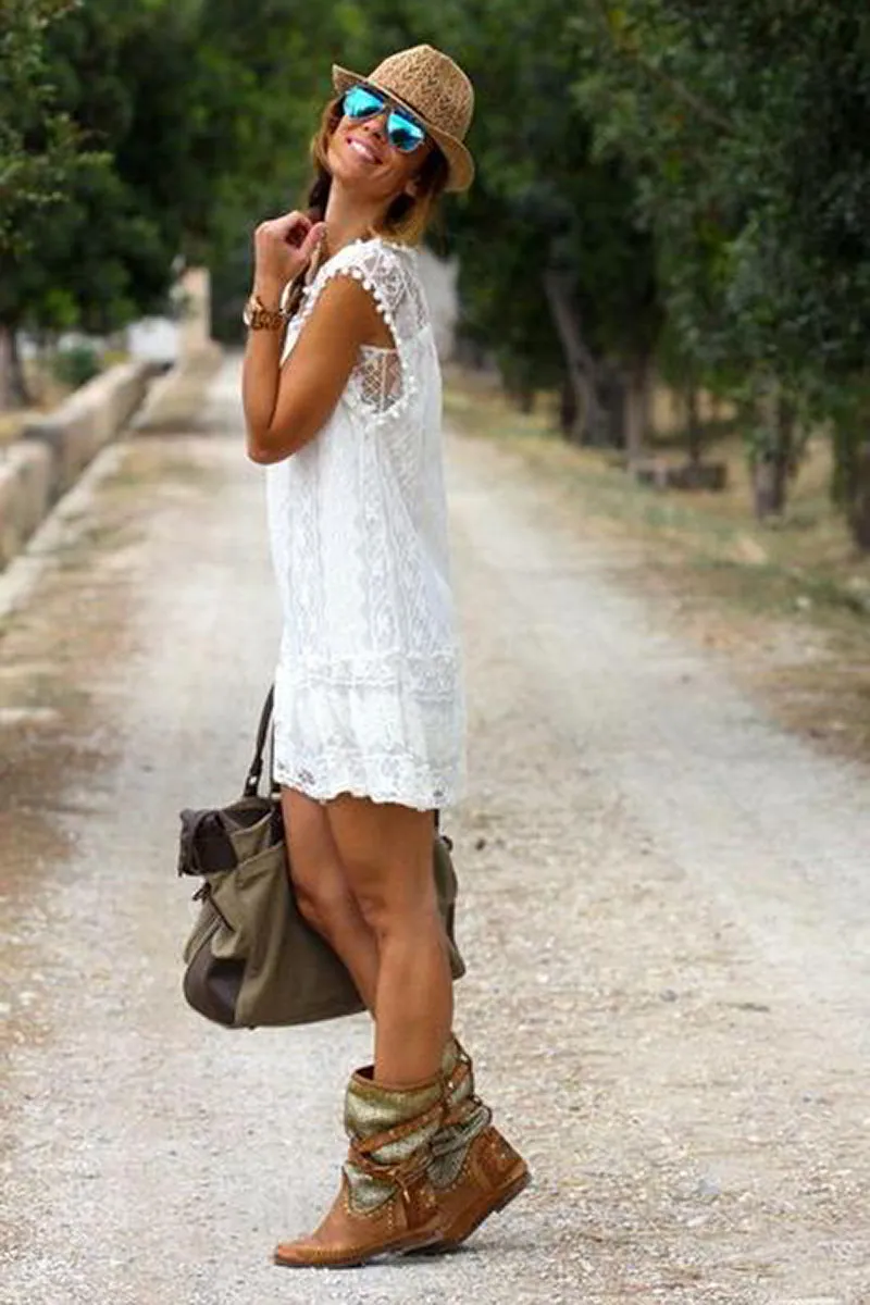 Pom Pom Lace Mini Dress