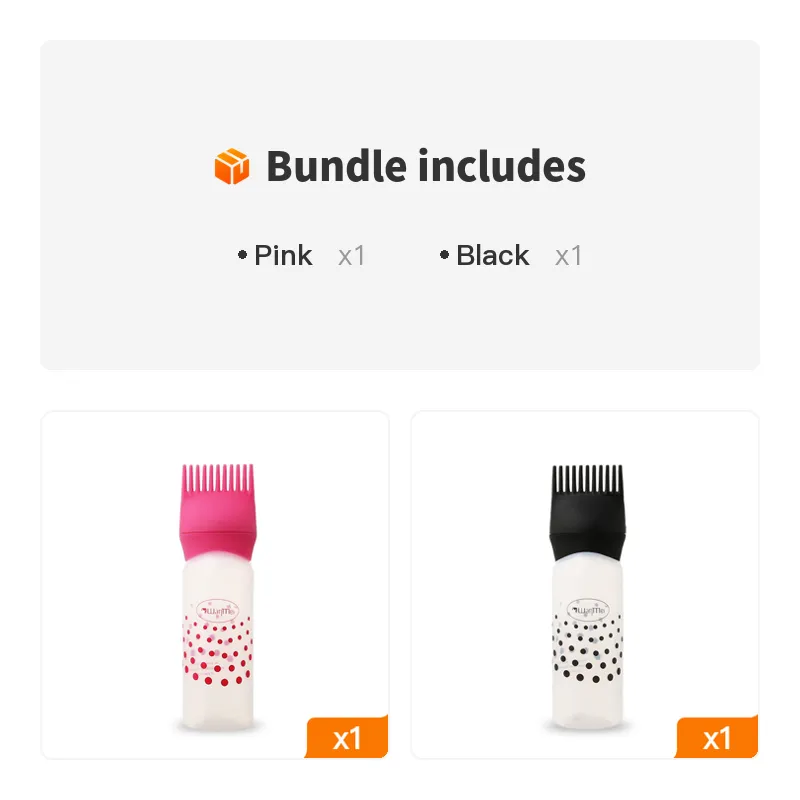Professional 3 Colors Custom Eco-Friendly Plastic Salon Hair Comb and Brush Applicator Bottle