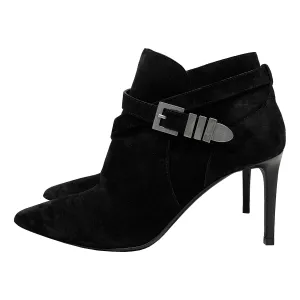Saint Laurent Suede Pointed Buckle Toe Ankle Boots Size EU 38