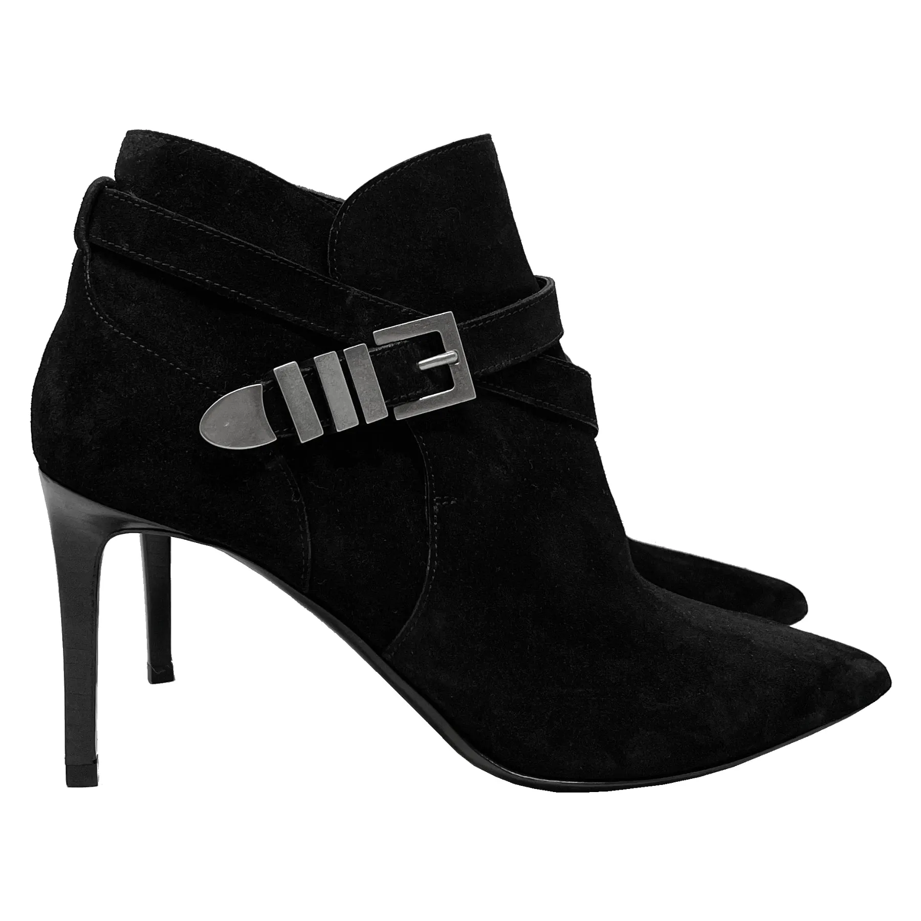 Saint Laurent Suede Pointed Buckle Toe Ankle Boots Size EU 38