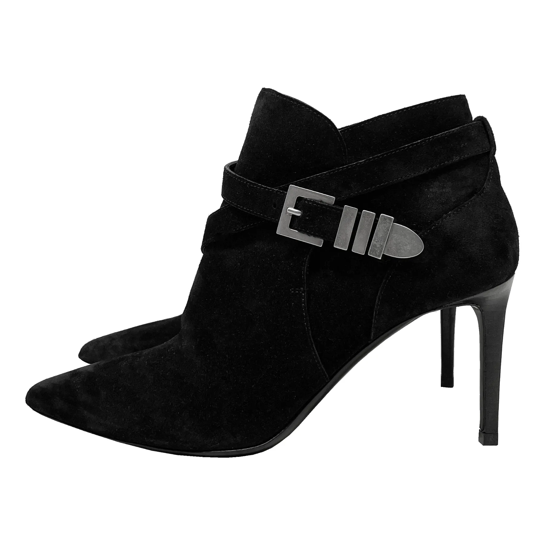 Saint Laurent Suede Pointed Buckle Toe Ankle Boots Size EU 38