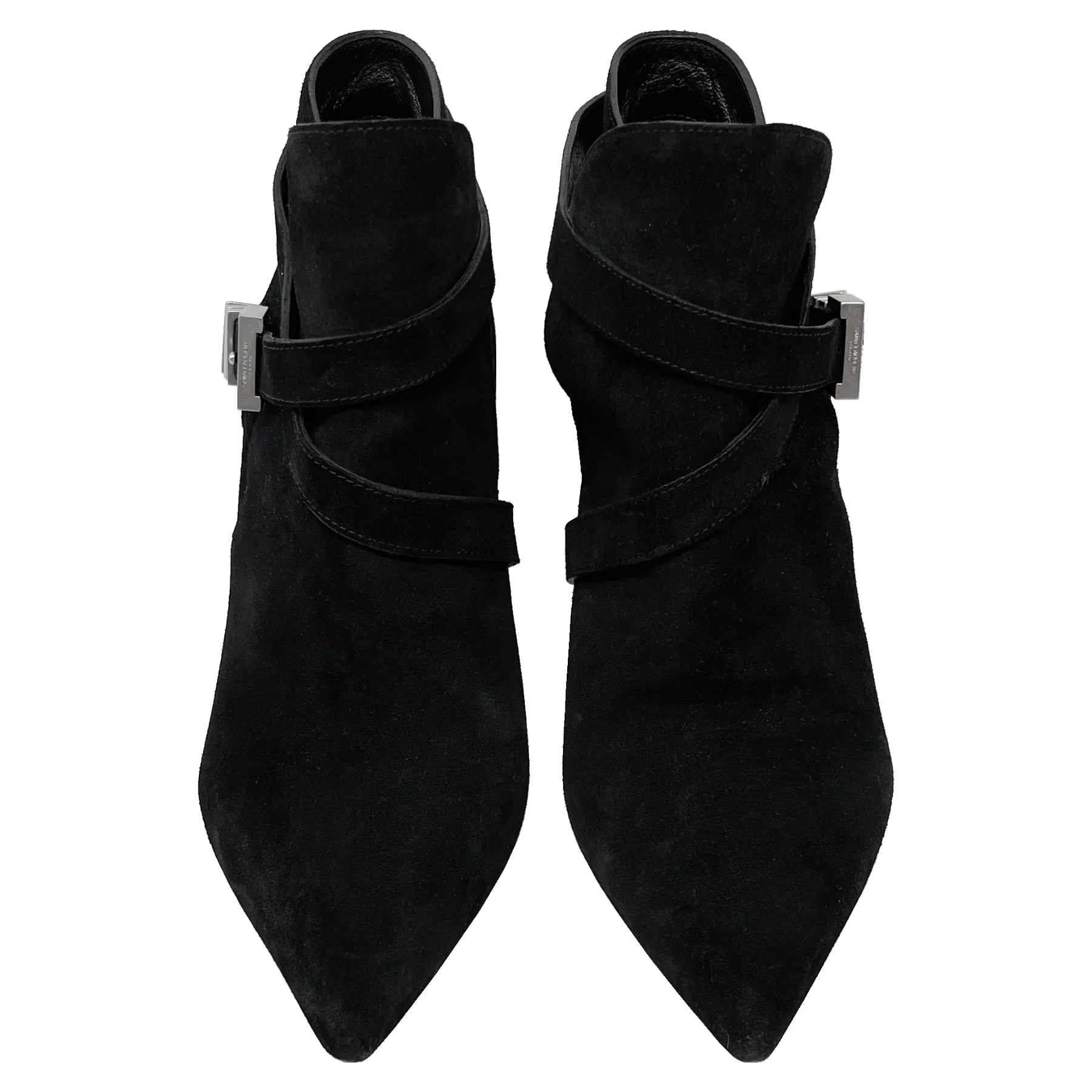 Saint Laurent Suede Pointed Buckle Toe Ankle Boots Size EU 38