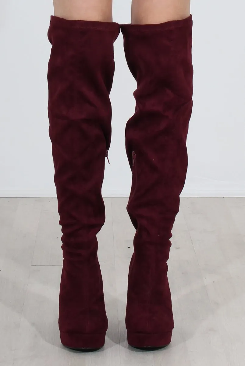 Shaia Oxblood Suede Over The Knee Boots