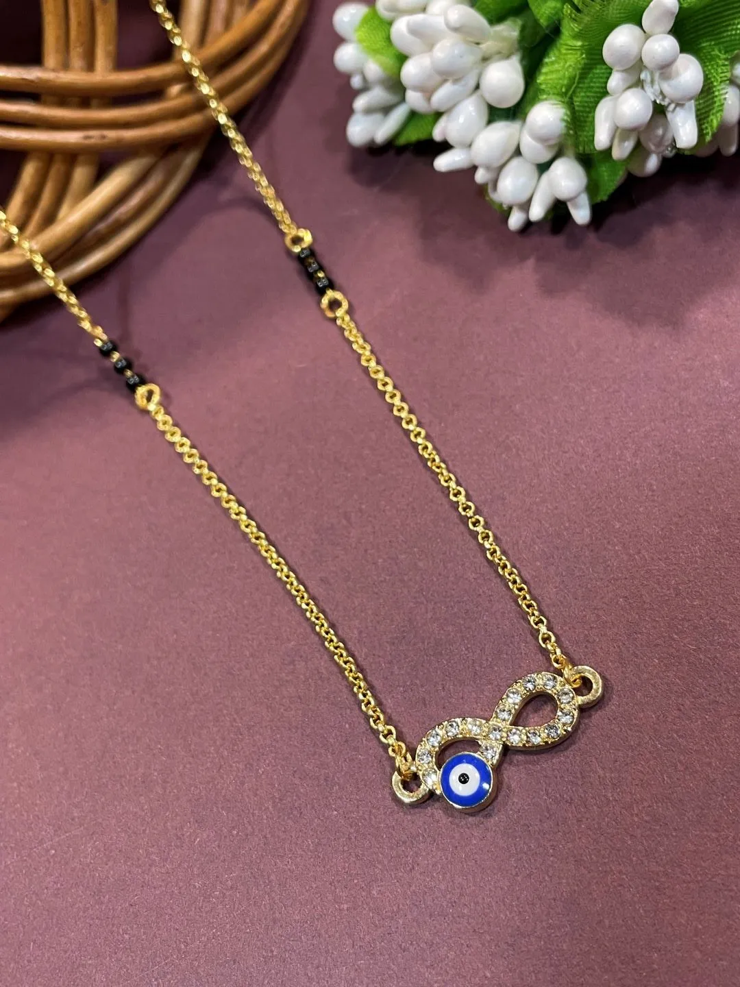 Short Mangalsutra/Necklace With a Infinity Blue Evil Eye Pendant