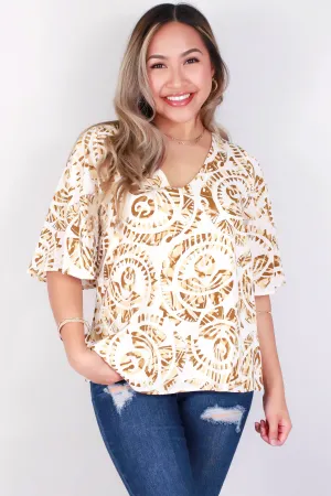 SHORT SLEEVE TRIBAL PRINT TOP