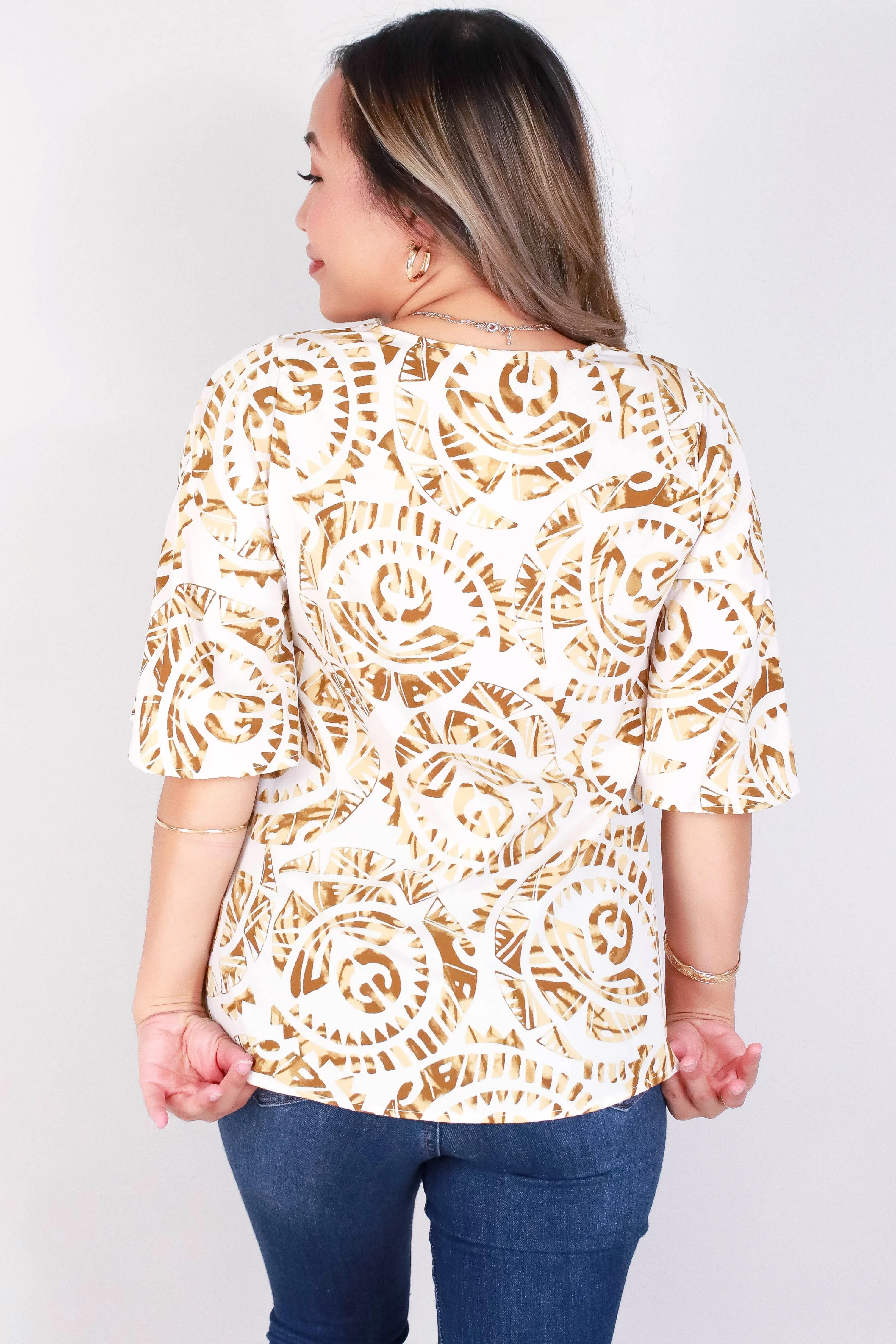 SHORT SLEEVE TRIBAL PRINT TOP