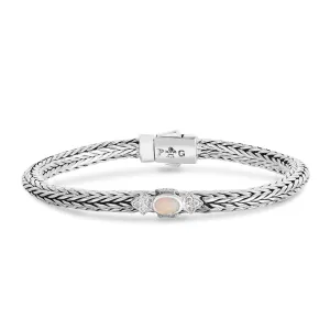 Silver Woven Chain Four Points Bracelet with Opal
