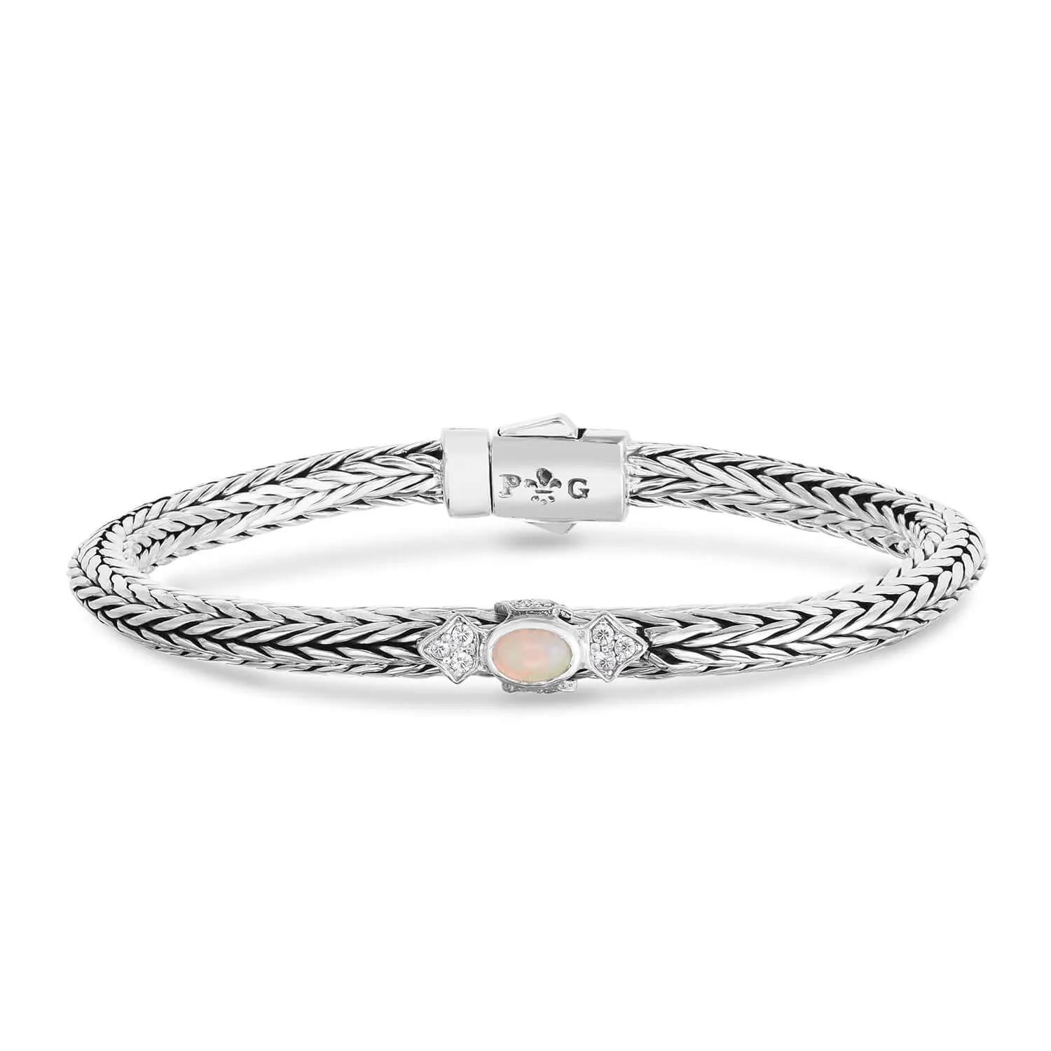 Silver Woven Chain Four Points Bracelet with Opal