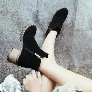 Small Size Block Heel Side Zipper Ankle Boots AS120