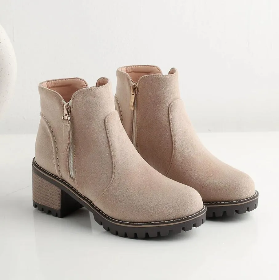 Small Size Block Heel Side Zipper Ankle Boots AS120