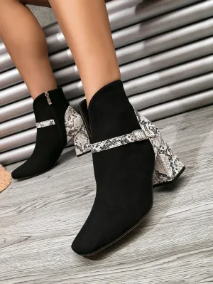 Snakeskin Embossed Faux Suede Buckle Decor Boots - Multicolor - FD ⚡