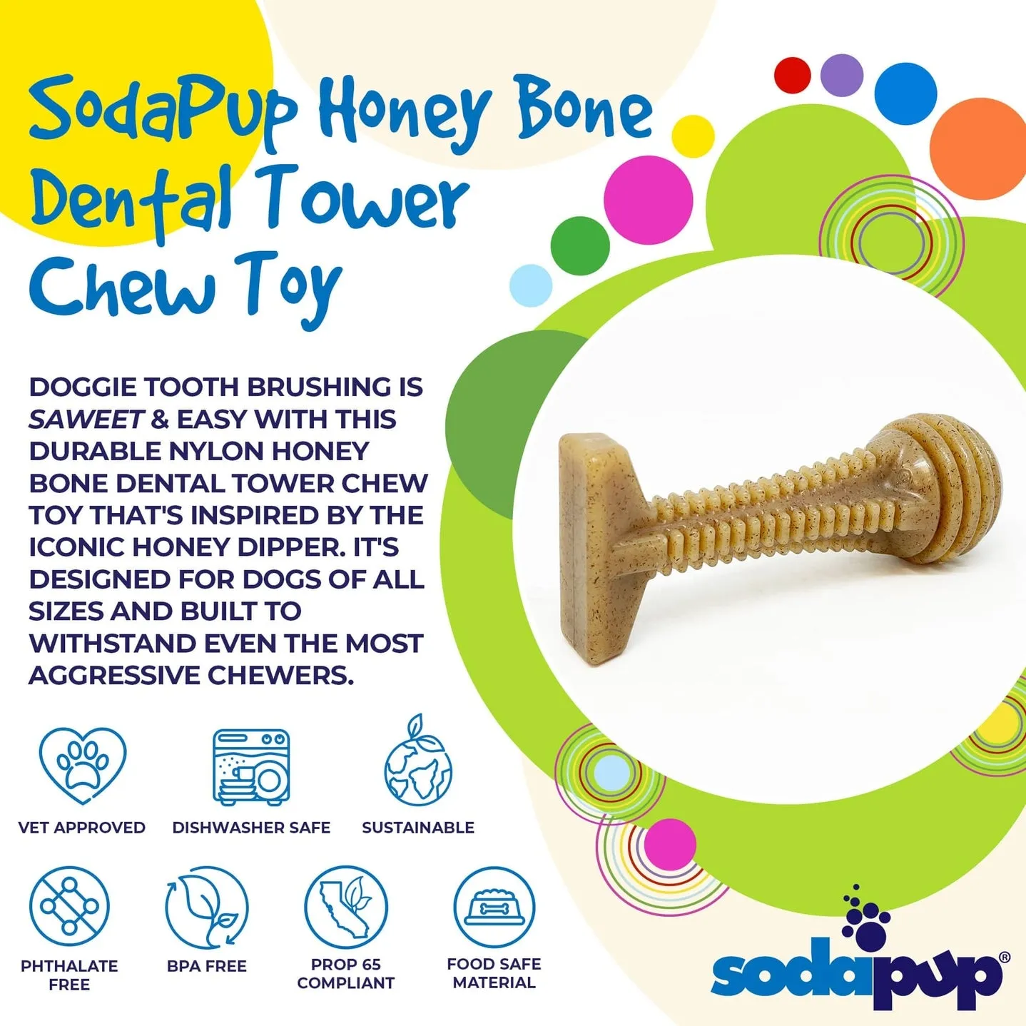 SodaPup Honey Bone Dental Tower Ultra Durable Nylon Dog Chew Toy