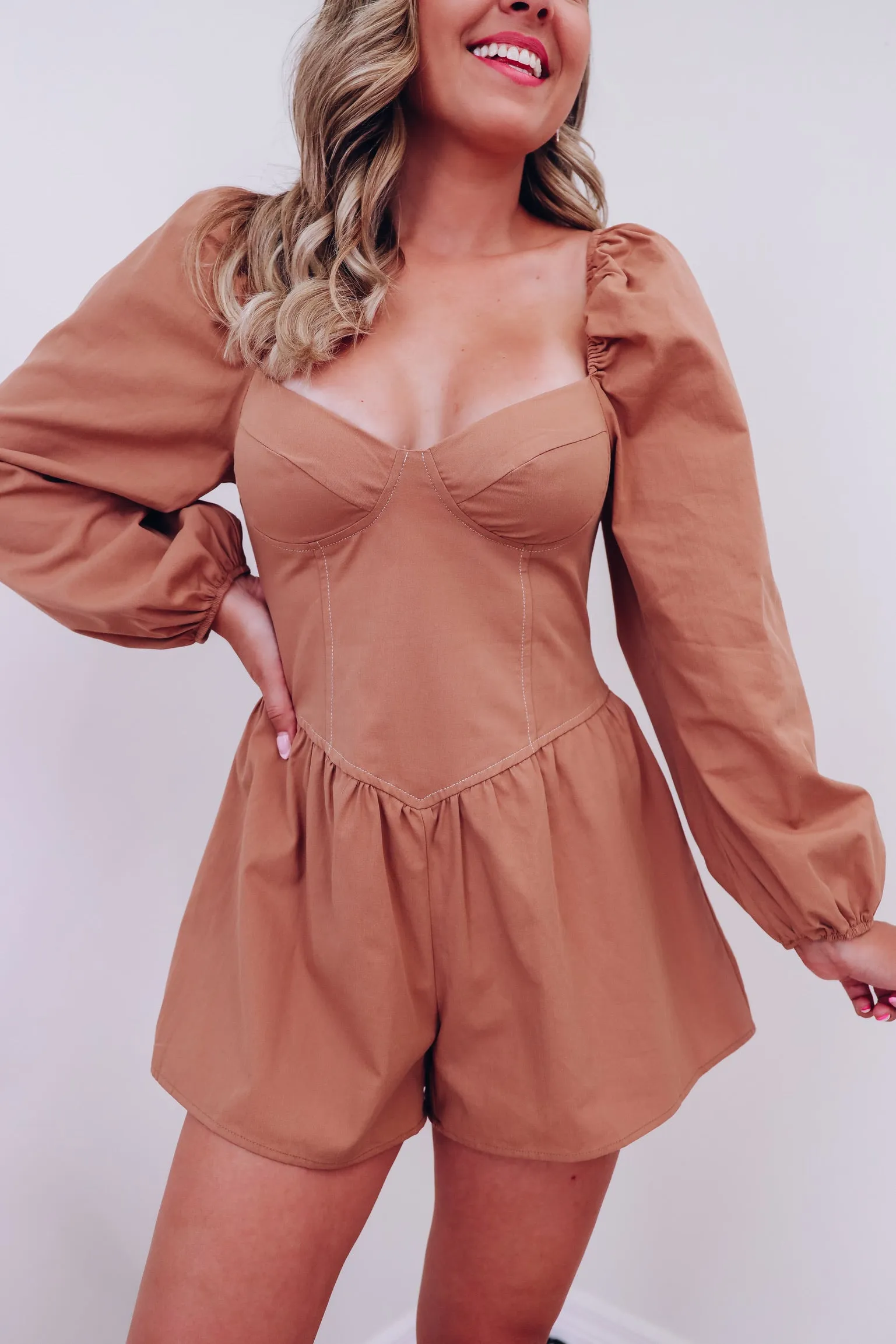 Southern Charm Bustier Romper - Mocha