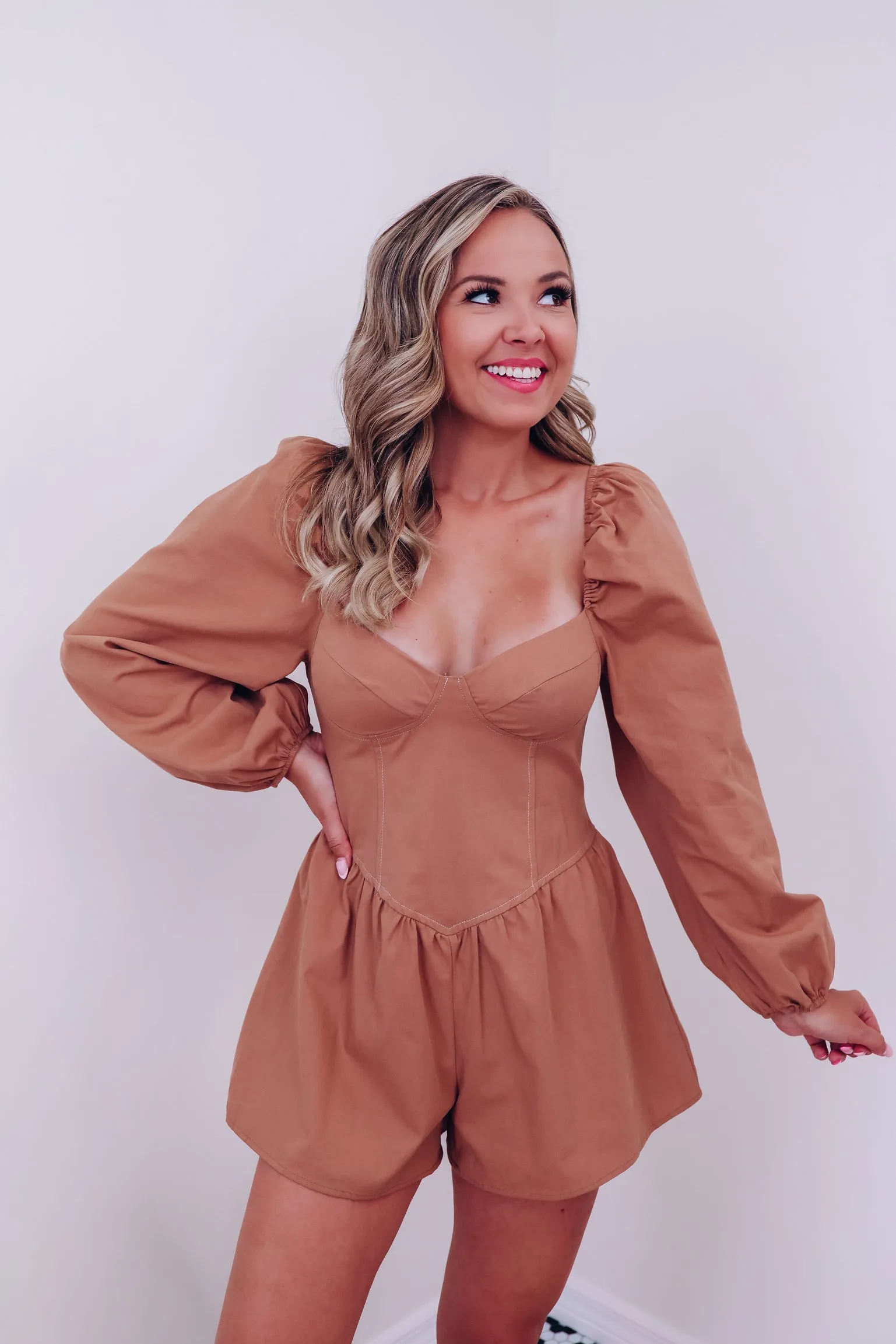 Southern Charm Bustier Romper - Mocha