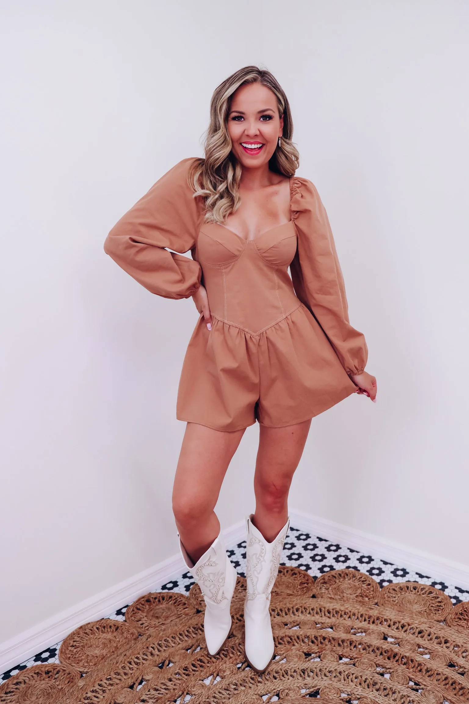 Southern Charm Bustier Romper - Mocha