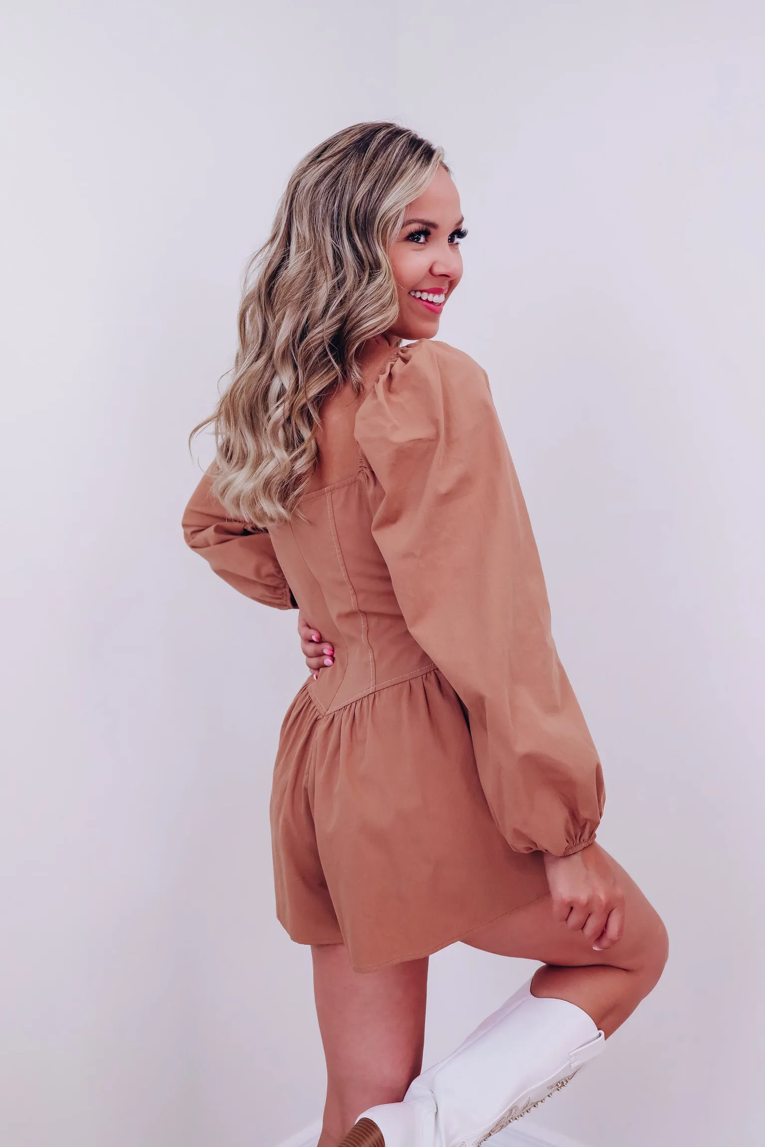 Southern Charm Bustier Romper - Mocha