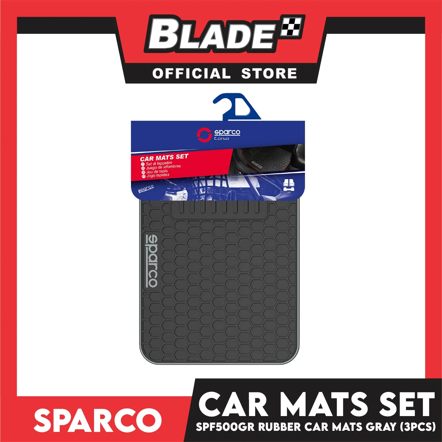 Sparco Corsa Car Mats Set of 3pcs Universal And Quick Installation SPF500GR (Black with Gray) Rubber And Durable