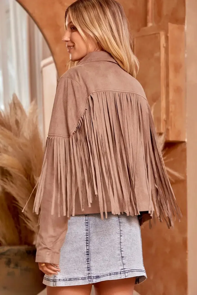 Stone Long Fringe Suede Jacket