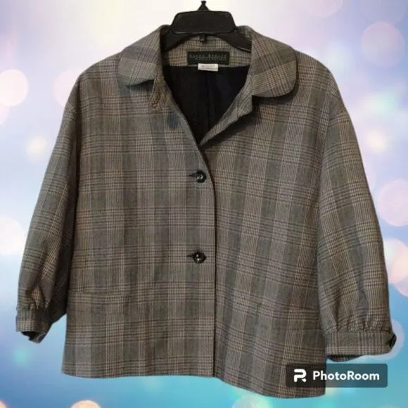 Stylish and Elegant Harve Benard Size 12 Herringbone Plaid Blazer