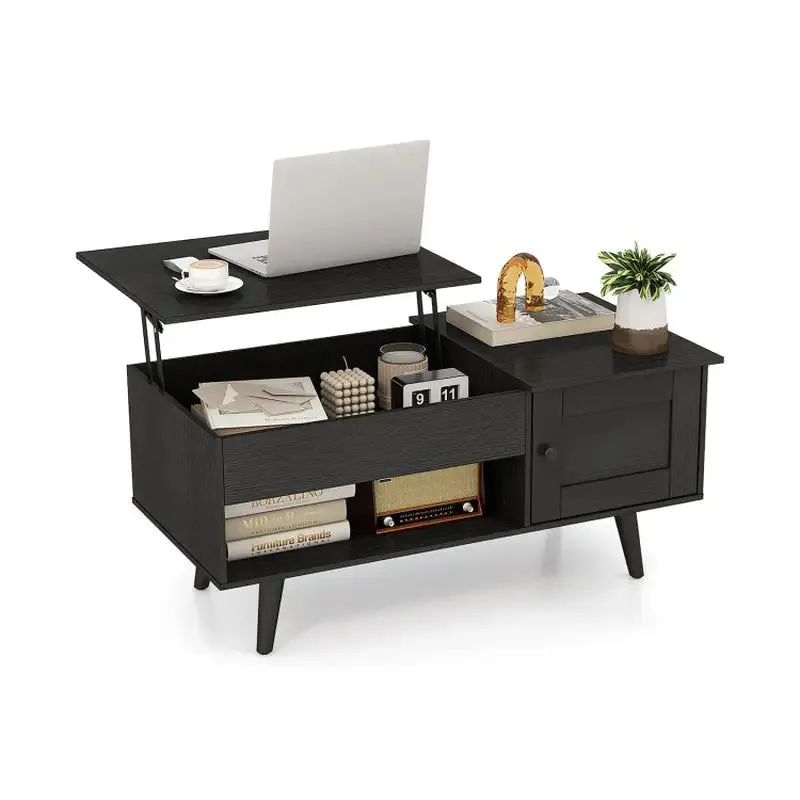 Stylish Black Coffee Table with Hidden Storage Compartment