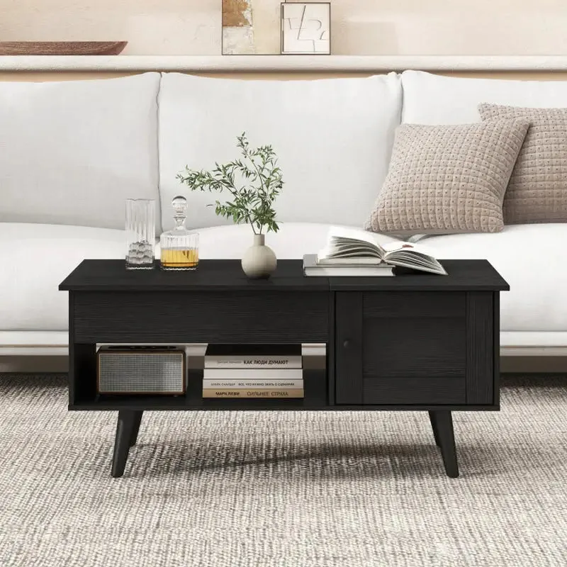 Stylish Black Coffee Table with Hidden Storage Compartment