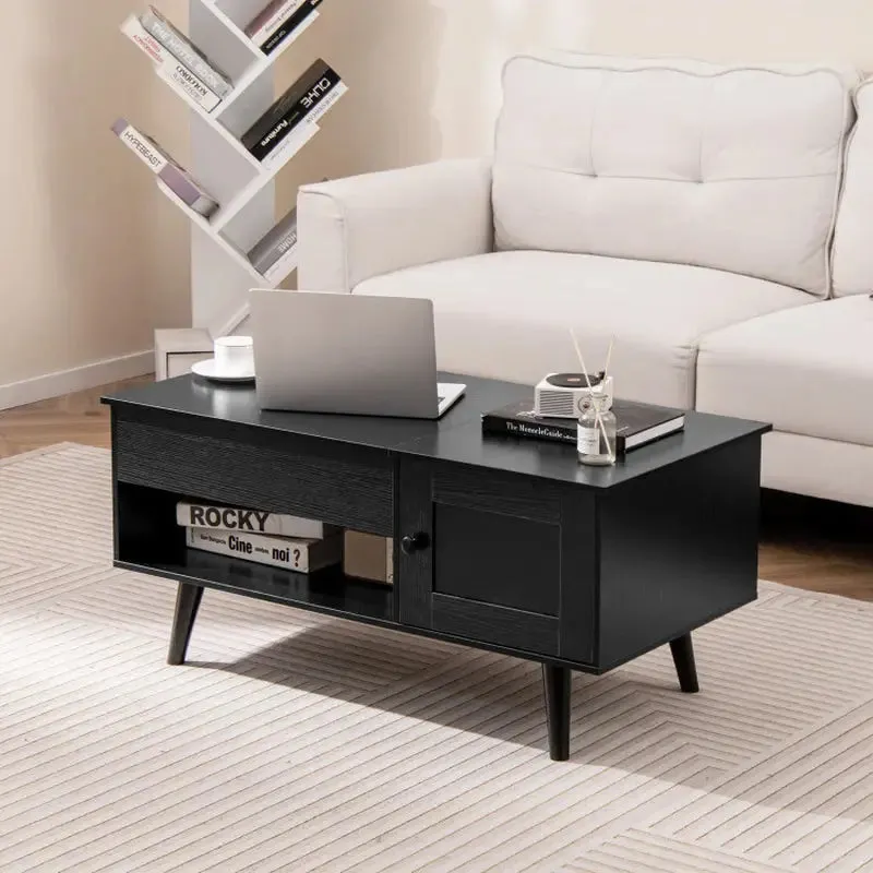 Stylish Black Coffee Table with Hidden Storage Compartment