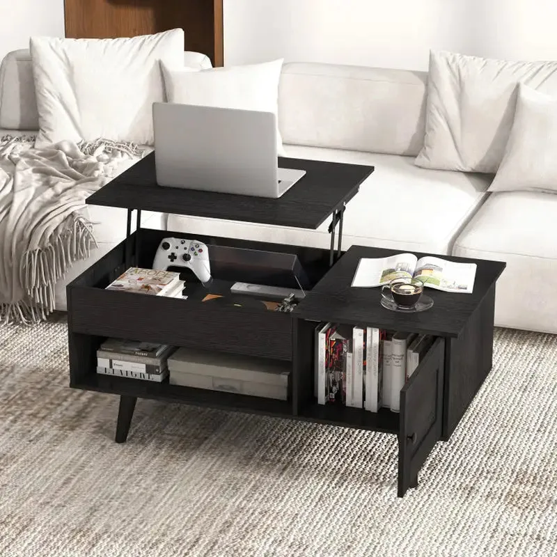 Stylish Black Coffee Table with Hidden Storage Compartment