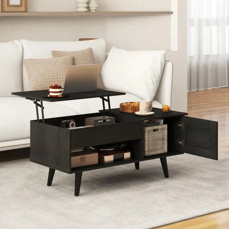 Stylish Black Coffee Table with Hidden Storage Compartment