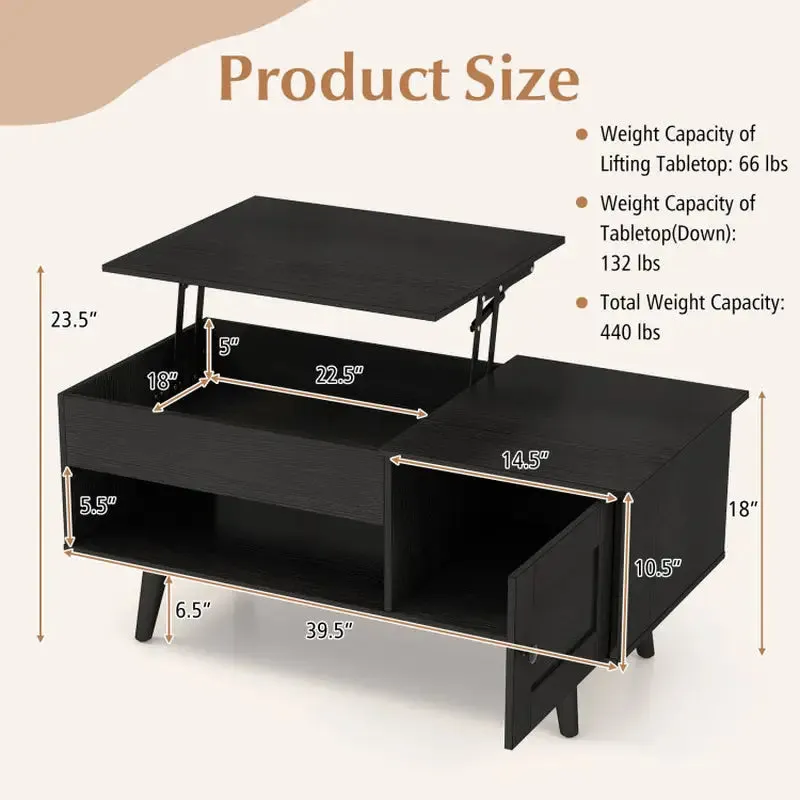 Stylish Black Coffee Table with Hidden Storage Compartment