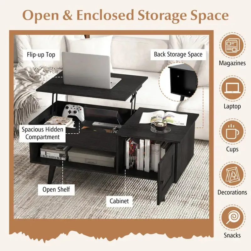 Stylish Black Coffee Table with Hidden Storage Compartment