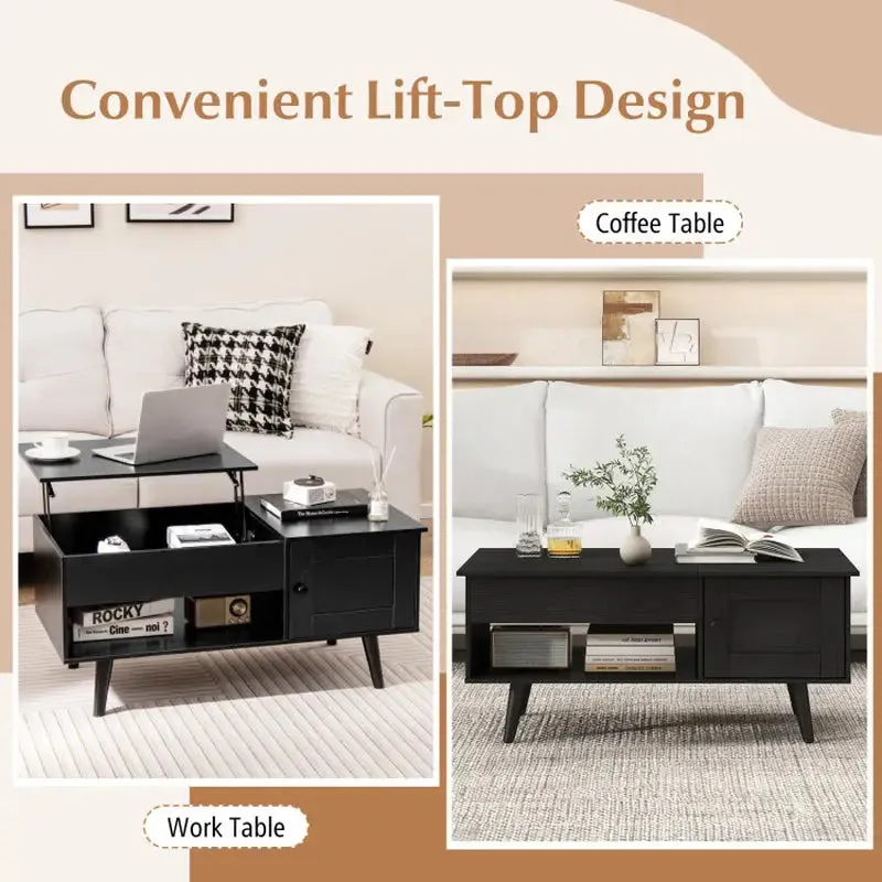 Stylish Black Coffee Table with Hidden Storage Compartment