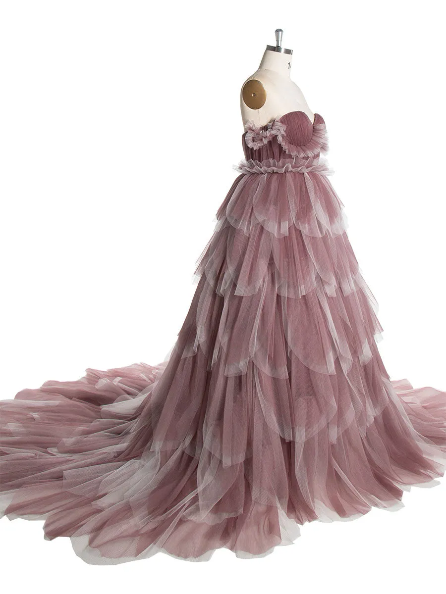 Stylish Colorful Wedding Dresses 60cm Train Layered Tulle Dress for Photo Shoot YW240053