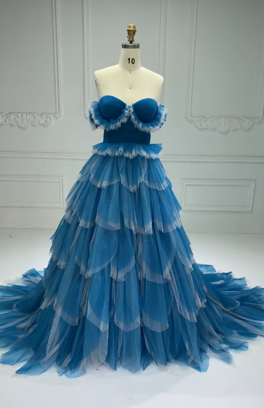 Stylish Colorful Wedding Dresses 60cm Train Layered Tulle Dress for Photo Shoot YW240053