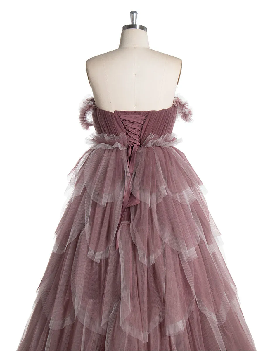 Stylish Colorful Wedding Dresses 60cm Train Layered Tulle Dress for Photo Shoot YW240053