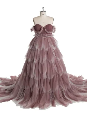 Stylish Colorful Wedding Dresses 60cm Train Layered Tulle Dress for Photo Shoot YW240053
